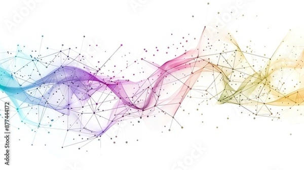 Fototapeta Abstract colorful wave pattern with connecting dots and lines. Digital technology background concept of science, network, data, communication.
