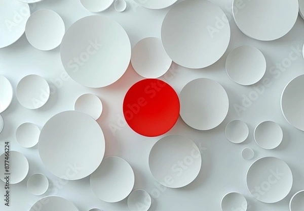 Fototapeta White and Red Circular Abstract 3D Pattern on Minimalist Background