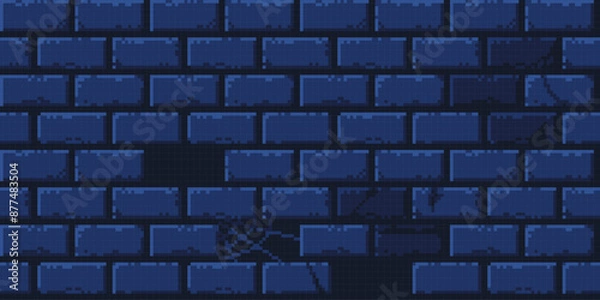 Fototapeta Stone brick castle wall pixel art background. Ancient old masonry 8 bit banner. Game development, mobile app template. Backdrop vector illustration. 