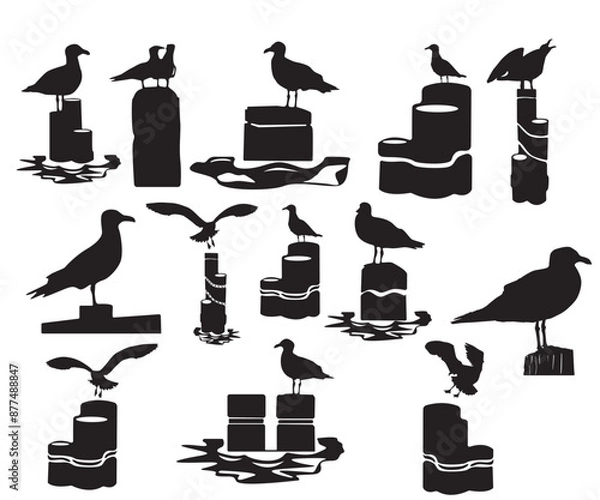 Fototapeta Print Seagull On Wooden Piling Post EPS, Seagull, Beach Vacation EPS, Seagull EPS Bundle, Beach Themed Cutting, Seagull, Seagull Clipart