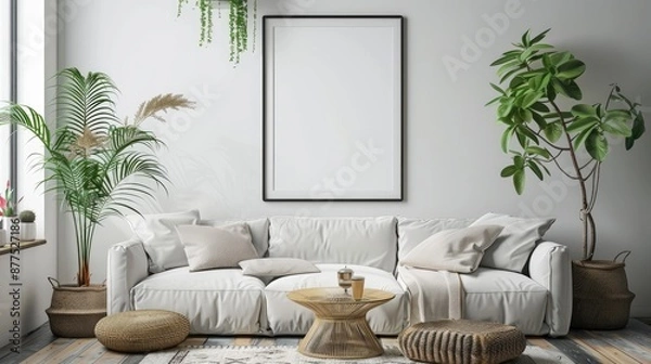 Fototapeta Scandinavian Home Interior with Cabinet Picture Frame