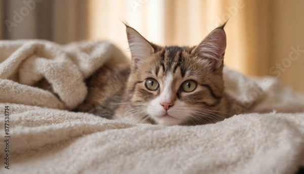 Obraz A tabby cat's serene moment in a sunlit room