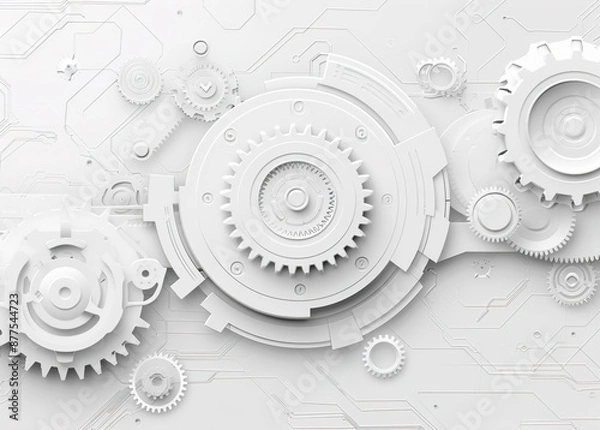 Obraz A white background with a large circle of gears and a smaller circle of gears