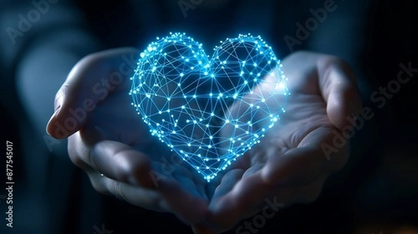Obraz Blue Heart Shape Network in Hands