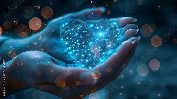 Obraz Blue Heart Shape Network in Hands