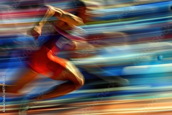 Fototapeta Dynamic blur of a sprinter racing with intense speed on the track
