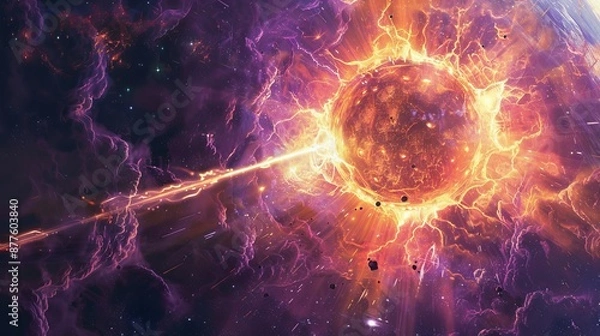 Fototapeta Image of a Neutron Star Emitting Beams of Radiation Surrounded by Supernova Remnants
