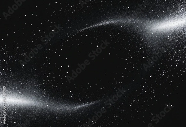 Obraz Alpha particles create a mystical and beautiful swirling pattern in the dark night sky with a powdery blizzard of shimmering silver and black organic particles