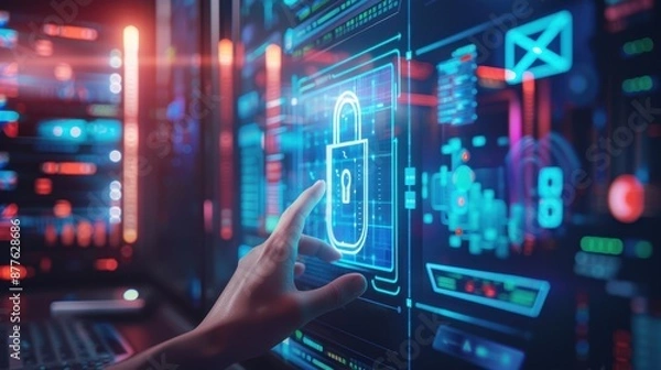 Obraz A Hand Touching Digital Lock