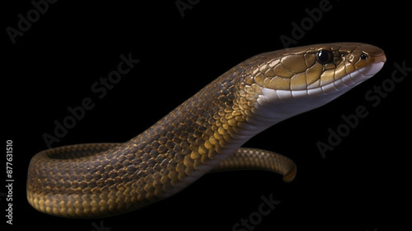 Fototapeta A brown snake with white scales on a black background, perfect for a wildlife documentary or nature magazine. 