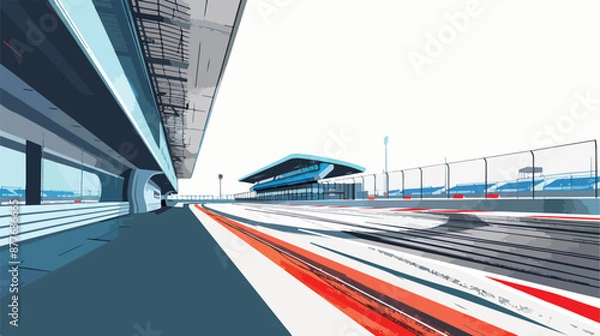 Fototapeta An empty F1 racing track partially covered by buildin