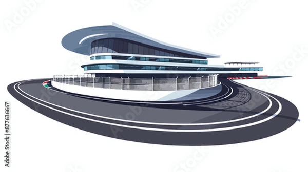 Fototapeta An empty F1 racing track partially covered by buildin