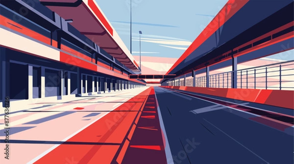 Obraz An empty F1 racing track partially covered by buildin