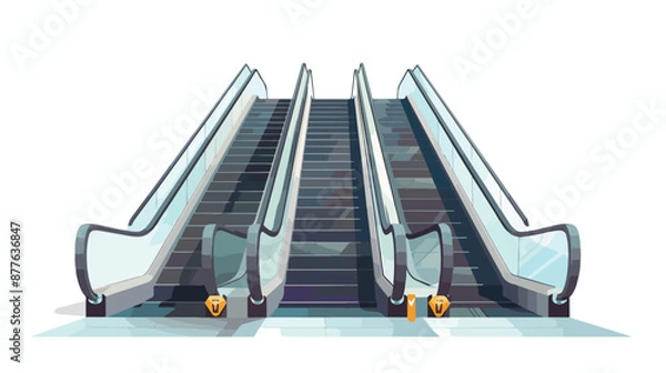 Fototapeta An escalator in white background without commuter fla