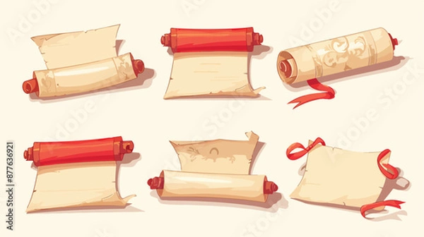 Fototapeta Ancient paper scrolls and documents icons. Simple dip