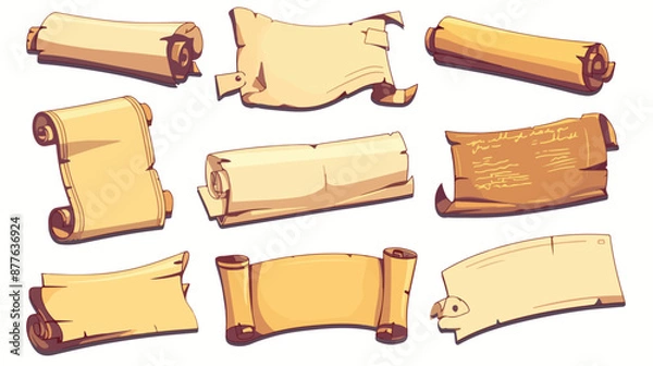 Fototapeta Ancient paper scrolls and documents icons. Simple dip