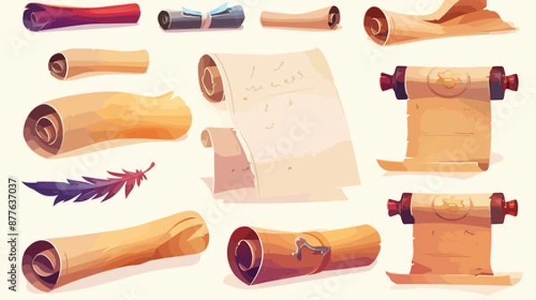 Fototapeta Ancient paper scrolls and documents icons. Simple dip