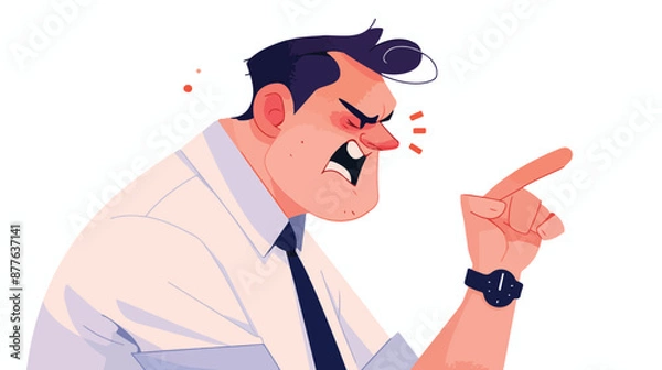 Obraz Angry boss pointing at wrist watch. flat vector style
