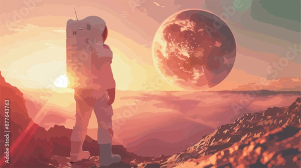 Obraz Astronaut unknown planet in the background light ray.