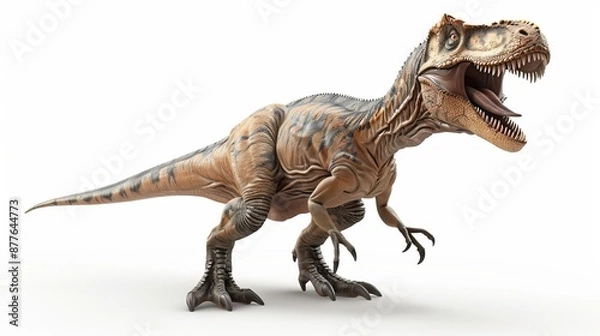 Fototapeta Detailed illustration of a dinosaur featuring beige and brown stripes, set against a white background. A great asset for educational and creative storytelling.