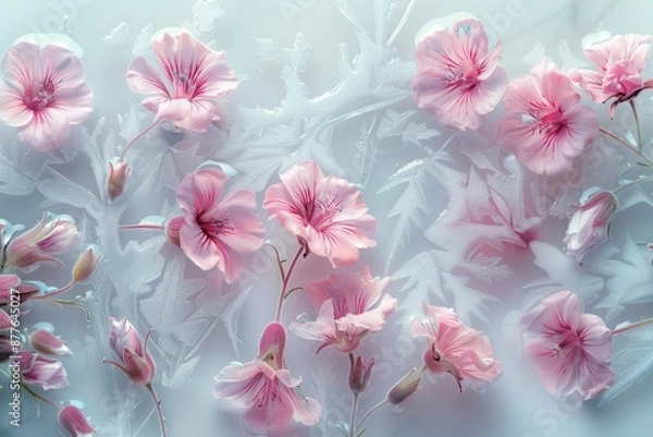 Fototapeta A collection of pink flowers on a clean white background, ideal for use in designs and compositions