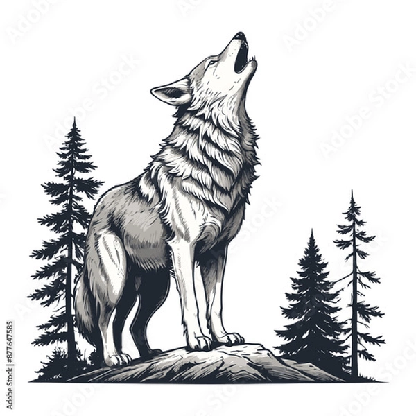 Obraz Modern Flat Style Wolf Howling Illustration
