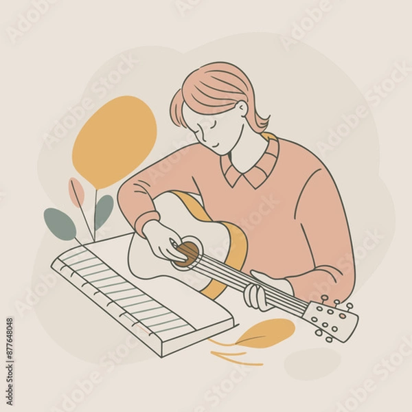 Fototapeta a-flat-illustration-of-a-musician-composing-a-song