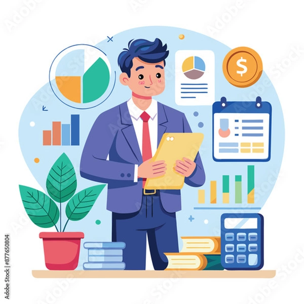 Fototapeta a-flat-illustration-of-an-accountant-analyzing-final-reports