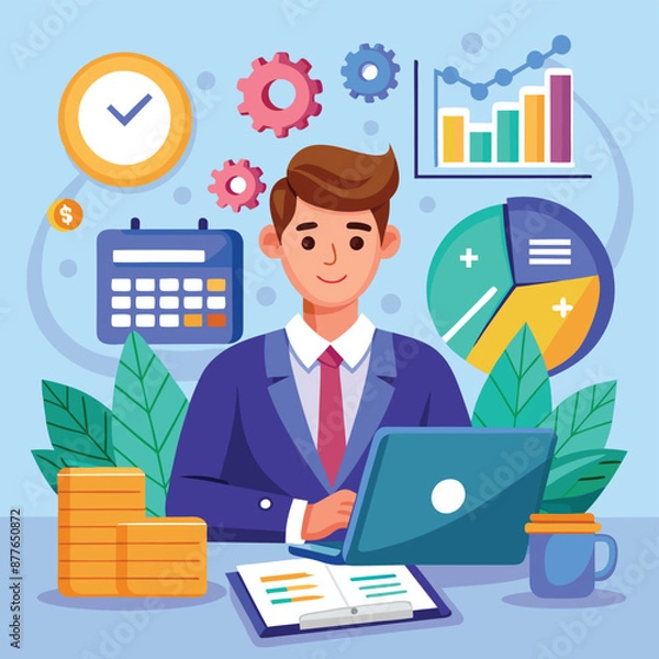 Fototapeta a-flat-illustration-of-an-accountant-analyzing-final-reports