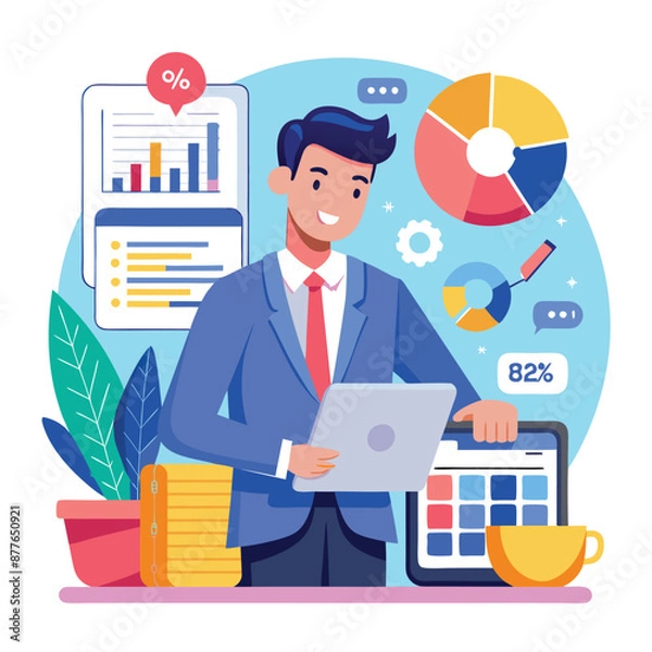 Fototapeta a-flat-illustration-of-an-accountant-analyzing-final-reports