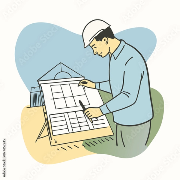 Fototapeta Adobe Illustrator Artwork-flat-illustration-of-an-architect-drawing-building