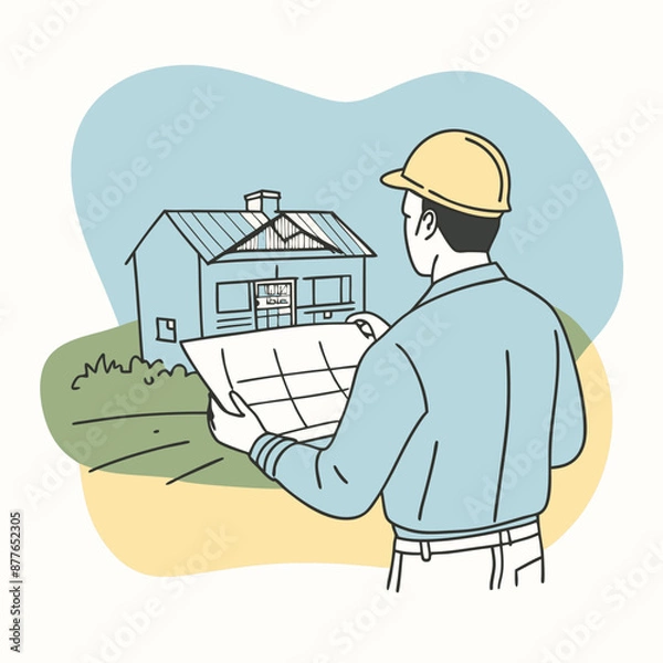 Fototapeta Adobe Illustrator Artwork-flat-illustration-of-an-architect-drawing-building