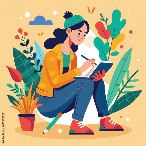 Fototapeta a-flat-illustration-of-an-artist-sketching-in-a-notebook