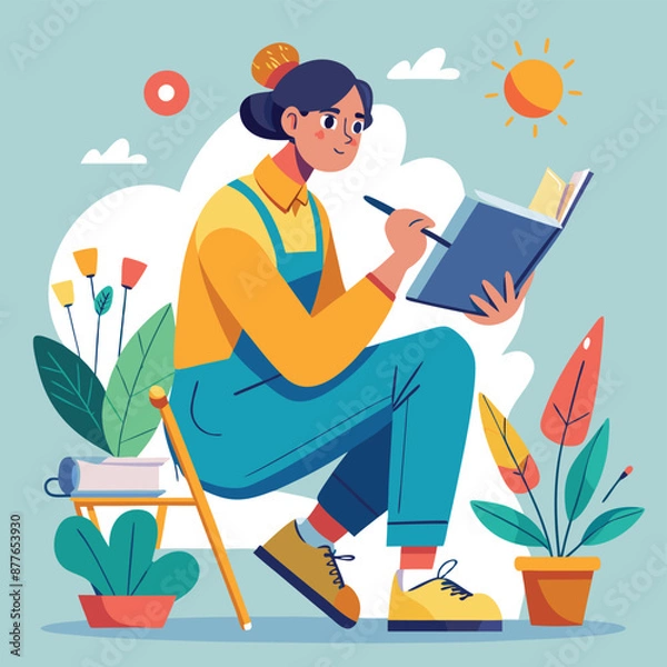 Fototapeta a-flat-illustration-of-an-artist-sketching-in-a-notebook