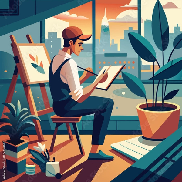 Fototapeta a-flat-illustration-of-an-artist-sketching-in-a-notebook