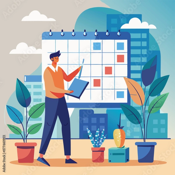 Fototapeta a-flat-illustration-of-an-event-planner-organizing-event