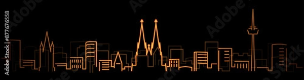 Fototapeta Cologne Bright Simple Line Skyline on Dark Background