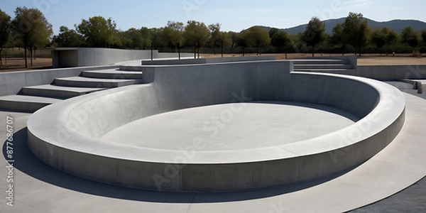 Fototapeta Abstract Modern Concrete Architecture with Gray, White, and Blue Tones,  a Minimalist Design for a Modern Public Space. 