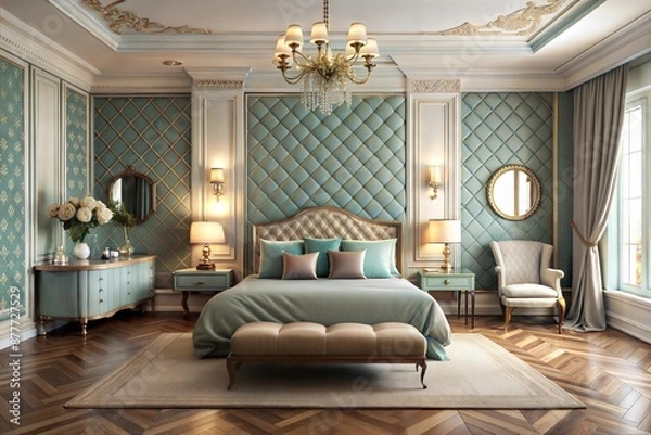 Fototapeta 3D wallpaper for home interior classic decorations background bedroom interior illustration