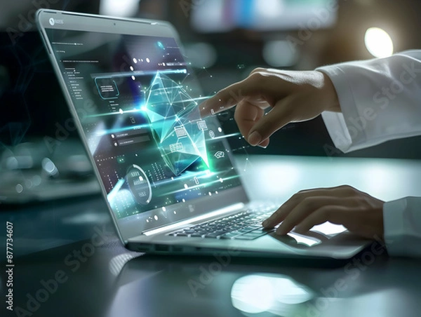 Obraz Advanced Medical Technology, Disease and clinical analysis, Medical science and biotechnology, Healthcare and medical doctor working, Virtual research of patient report, Advance research