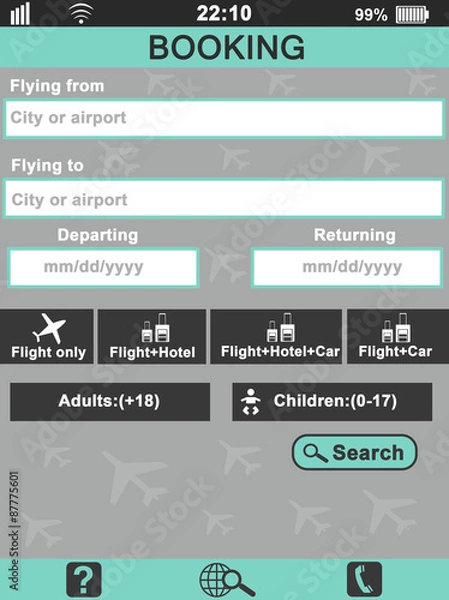 Obraz Screen interface. Booking air tickets