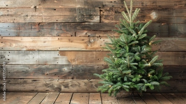 Fototapeta Christmas tree on rustic wooden background