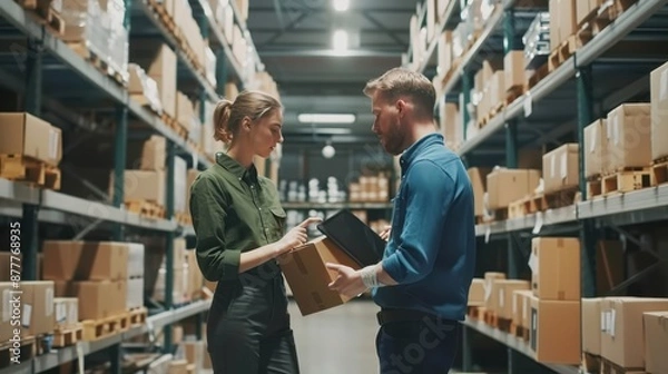 Fototapeta Workers in warehouse