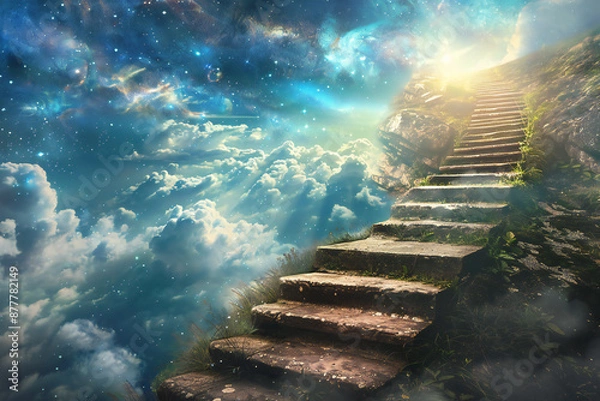 Obraz Heavenly Staircase Illuminated by Ethereal Light in a Mystical Path through the Clouds