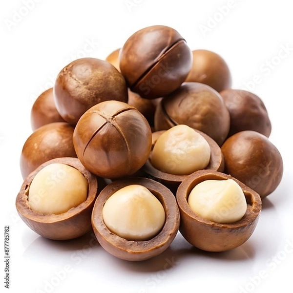 Fototapeta Raw macadamia nuts isolated on a white background.