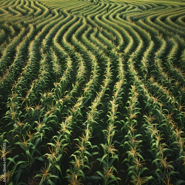 Fototapeta Wrapping Corn Rows in a Farm Field: Summer High-Resolution View