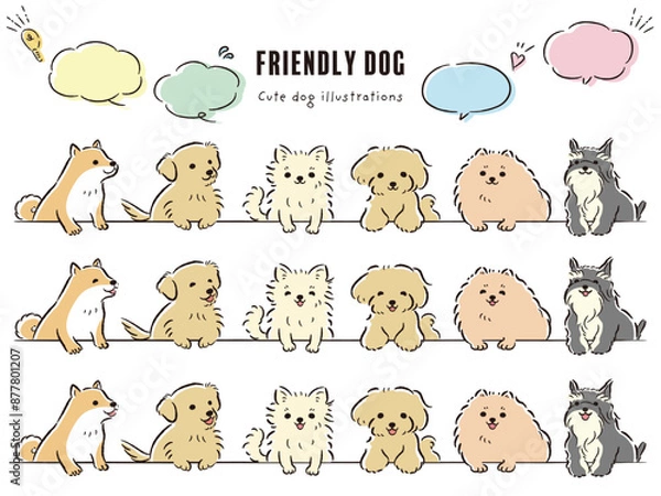Obraz ピョンと覗いている人気小型犬の手描きイラストセット