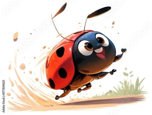 Fototapeta Ladybug on a white background, Cute cartoon ladybug flying in the air