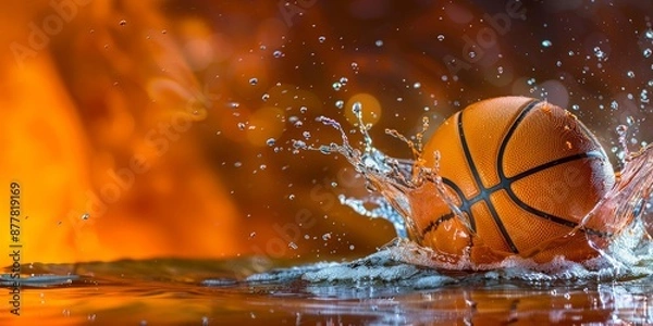 Fototapeta Splashing Basketball on Fire Background - Dynamic Sports Image