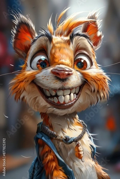 Fototapeta  Cute smiling squirrel, digital, playful cartoonish, caricature-like, vector art illustration, colorful cartoon, character, vibrant primary